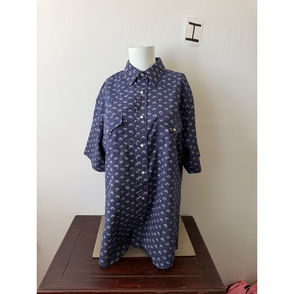 Roper Shirt Western Floral Pearl Snap Navy Blue US Men's Size M